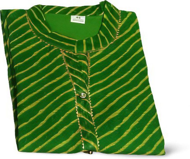 Women Leheriya Cotton Blend A-line Kurta  (Green)