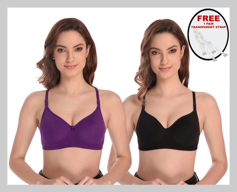 Women Full Coverage Lightly Padded Bra  (Purple, Black)