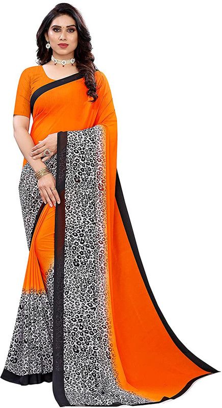 Animal Print Daily Wear Georgette Saree  (Orange)