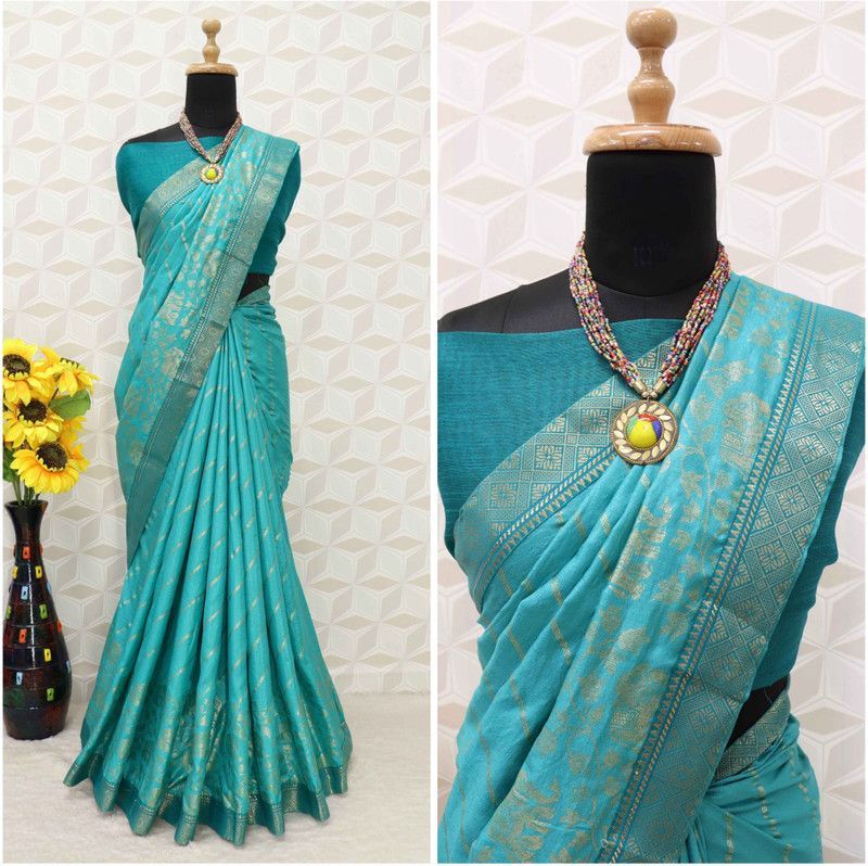 Embellished, Woven Bollywood Art Silk Saree  (Light Blue)