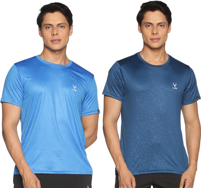 Pack of 2 Printed Men Round Neck Sports T-shirt Men Printed Round Neck Polyester Blue T-Shirt