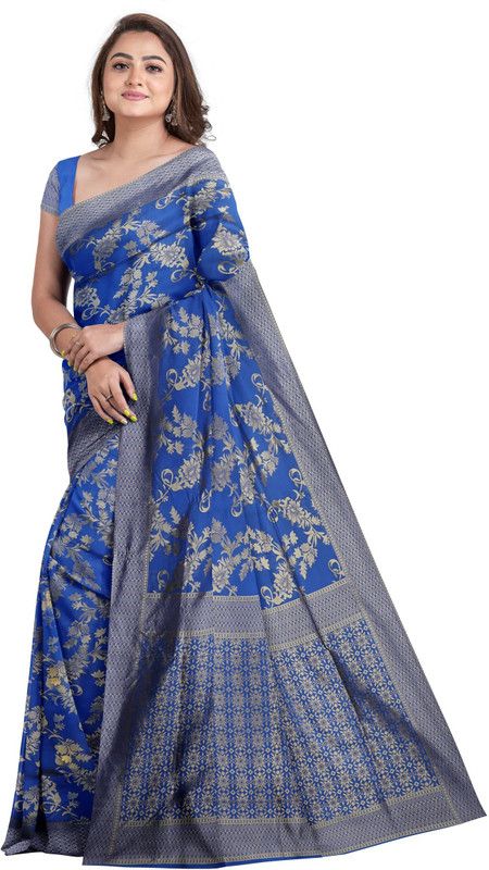 Printed Baluchari Art Silk Saree  (Blue)