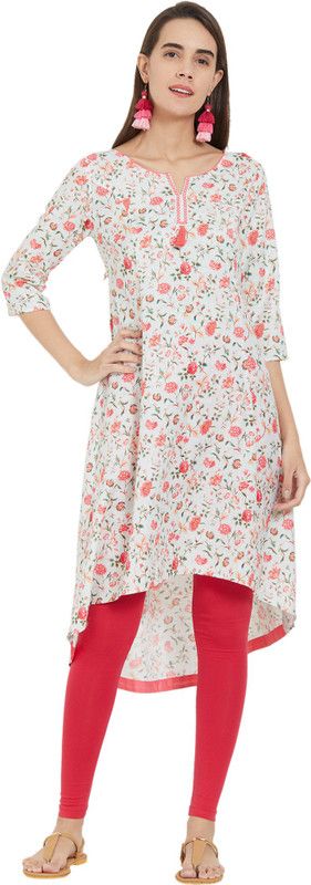 Women Printed Viscose Rayon High Low Kurta  (Green)