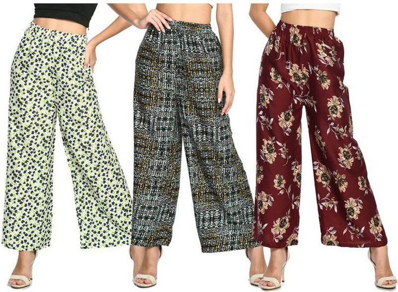 Pack of 3 Women Regular Fit White, Grey, Maroon Crepe Trousers
