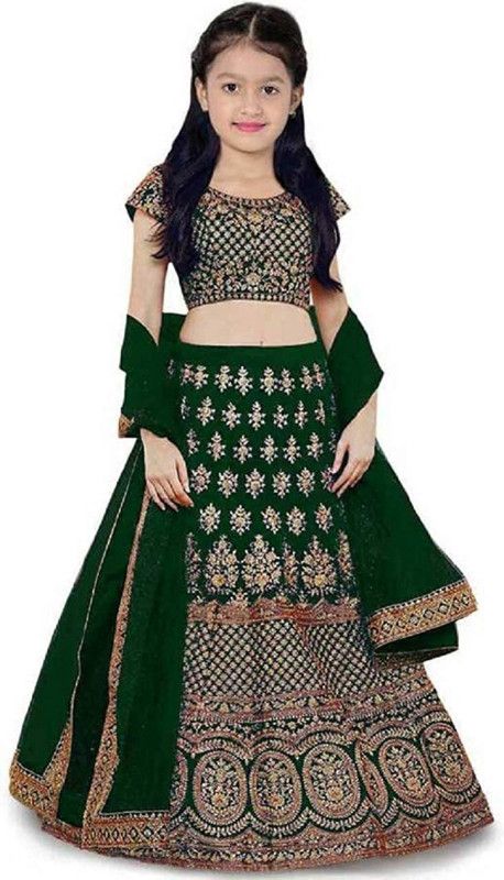 Baby Girls Lehenga Choli Ethnic Wear Embroidered Ghagra, Choli, Dupatta Set  (Green, Pack of 1)