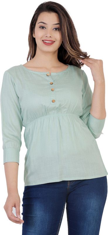 Casual Regular Sleeves Solid Women Green Top
