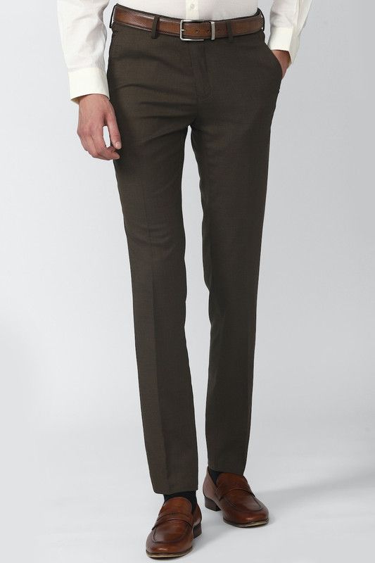 Men Slim Fit Green Polycotton Trousers