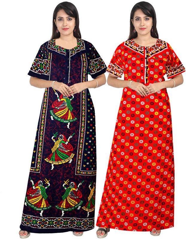 Women Night Dress  (Brown, Red)