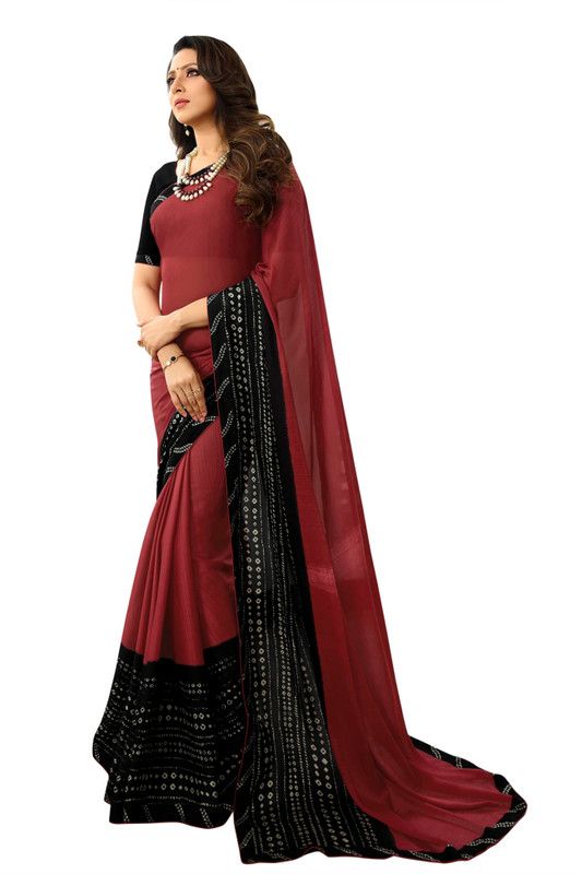 Dyed Daily Wear Georgette Saree  (Maroon)