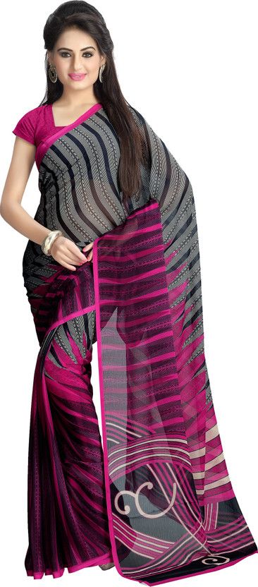 Printed Daily Wear Chiffon Saree  (Pink)