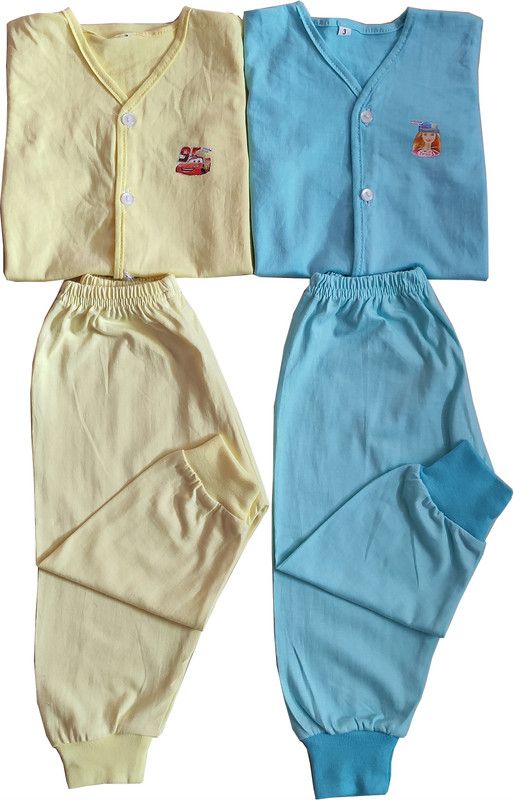 Baby Boys & Baby Girls Solid Cotton Blend Kids Nightwear  (Multicolor Pack of 4)
