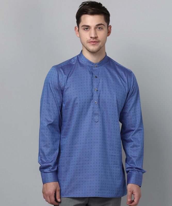 Men Self Design Pure Cotton Straight Kurta  (Blue)