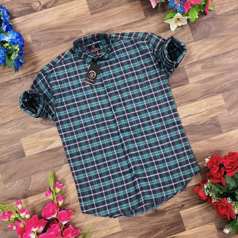 Men Checkered Casual Green, Dark Blue Shirt