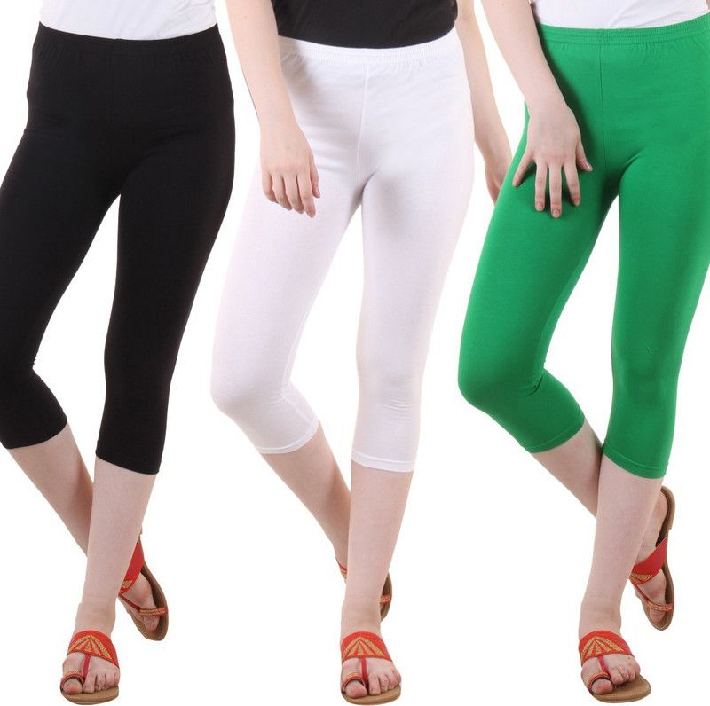 Women White, Green, Black Capri