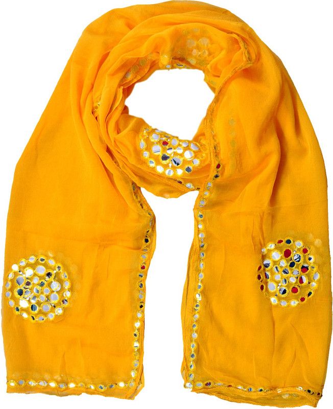 Chiffon Embellished Yellow Women Dupatta