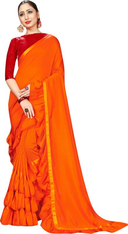 Solid Fashion Art Silk Saree  (Orange)
