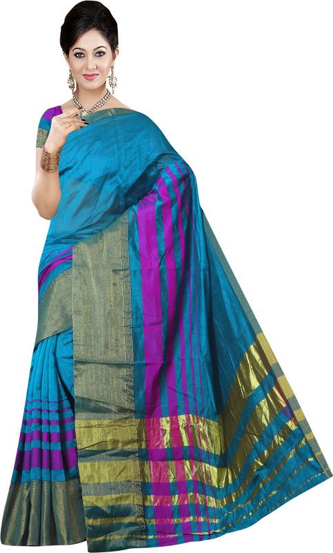 Printed, Self Design Daily Wear Silk Blend, Cotton Silk Saree  (Blue)