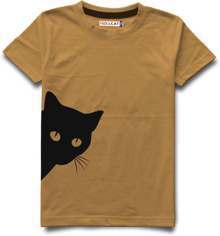 Boys Printed Cotton Blend T Shirt  (Brown, Pack of 1)