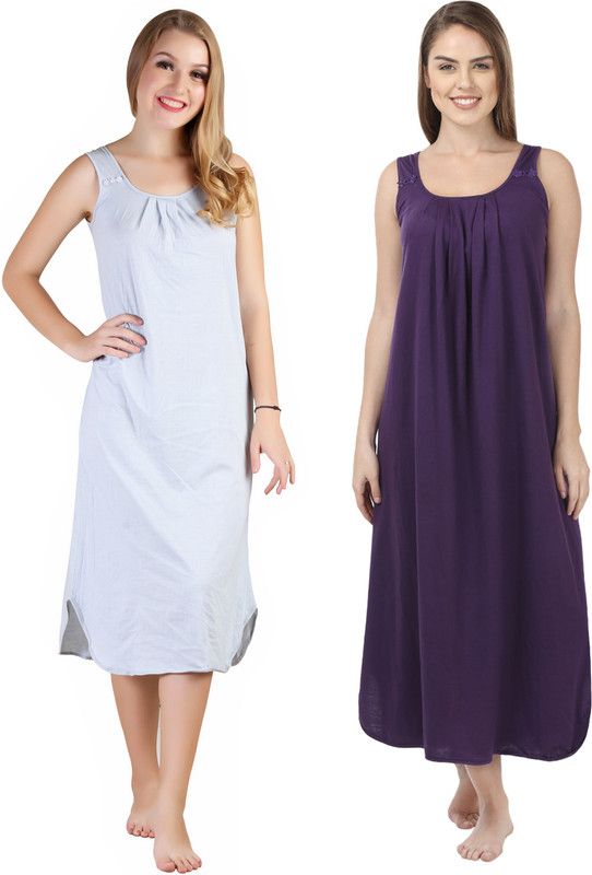 Pack of 2 Women Nighty  (Silver, Purple)