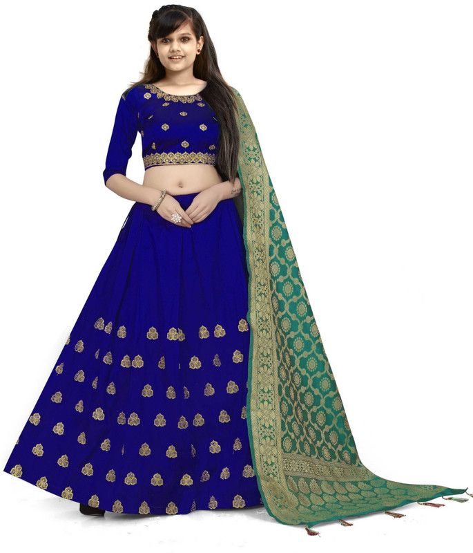 Indi Girls Lehenga Choli Ethnic Wear Embroidered Lehenga, Choli and Dupatta Set  (Light Blue, Pack of 1)