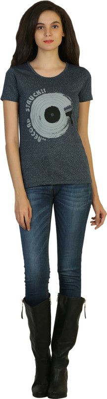 Casual Regular Sleeves Printed, Graphic Print Women Grey Top