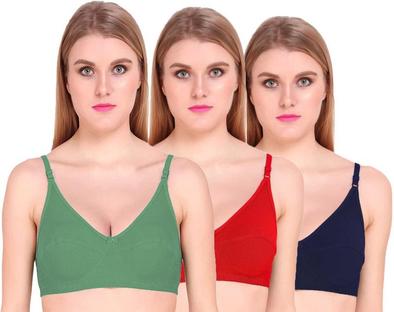Women Full Coverage Non Padded Bra  (Blue, Green, Red)