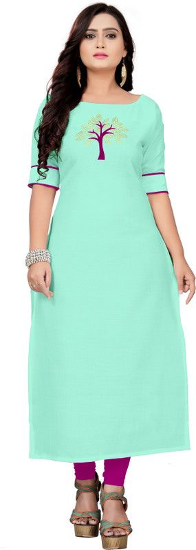 Women Woven Design Kurta  (Light Blue)