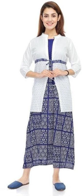 Women Polka Print Kurta  (Blue, White)