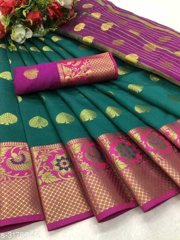 Printed Banarasi Silk Blend, Cotton Blend Saree  (Multicolor)