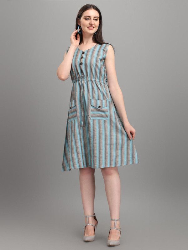 Women A-line Grey, Blue Dress