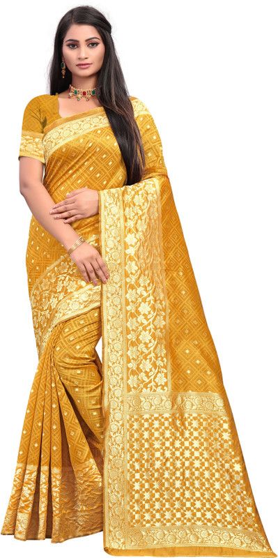 Woven Dharmavaram Jacquard Saree  (Gold)