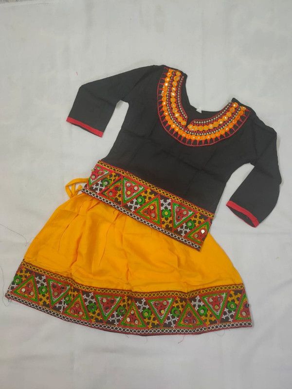 Girls Lehenga Choli Ethnic Wear Solid Lehenga Choli  (Yellow, Pack of 1)