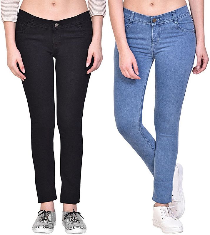 Women Slim Mid Rise Multicolor Jeans  (Pack of 2)