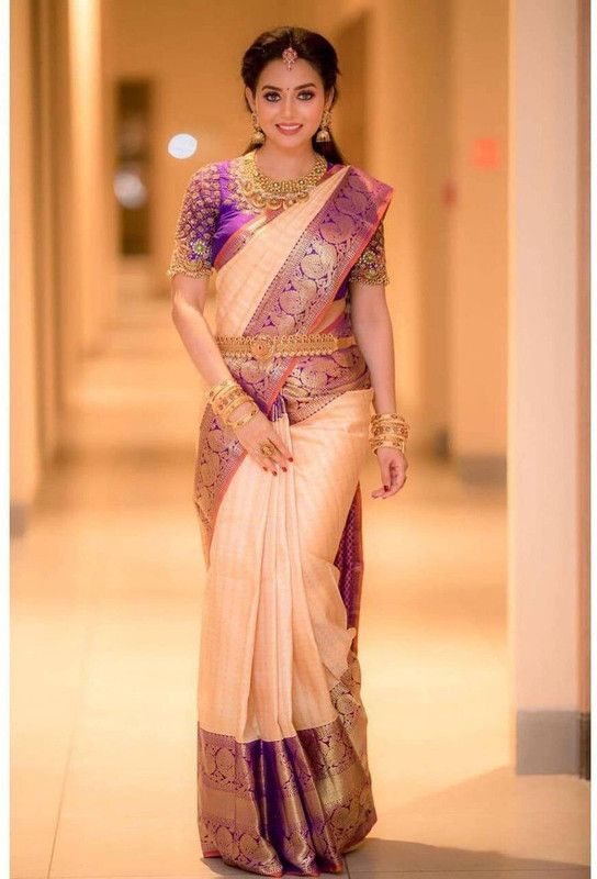 Self Design, Woven Kanjivaram Jacquard Saree  (White)