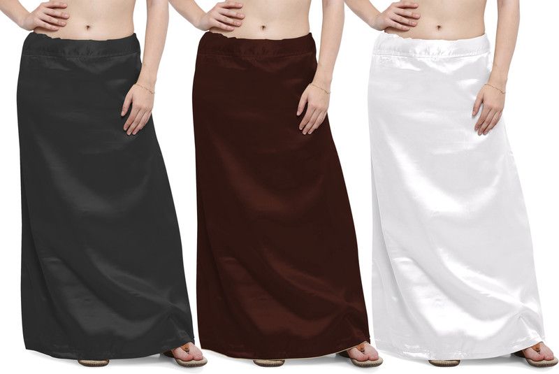 Ziya PRM-STN-BLK-CFE-WHT Satin Blend Petticoat  (Free)