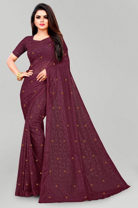 Woven Bollywood Net Saree  (Magenta)
