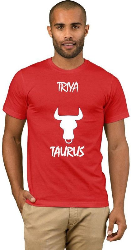 Triya Zodiac Taurus Style Fashion V04 Men Printed Round Neck Cotton Blend Red, White T-Shirt