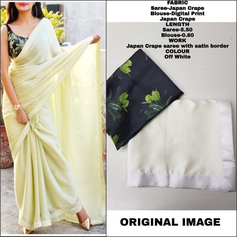 Fashion Crepe Saree  (White)