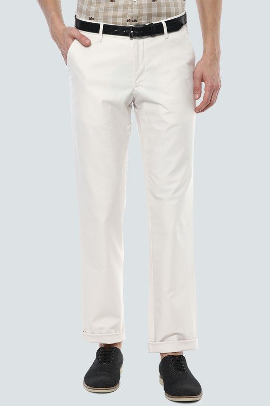 Men Slim Fit Cream Polycotton Trousers