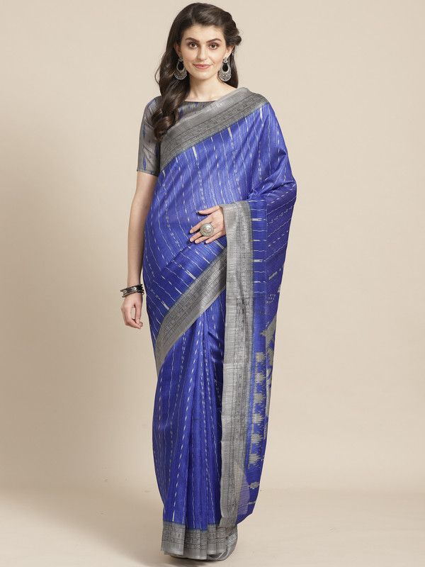 Printed, Geometric Print Daily Wear Art Silk Saree  (Blue)