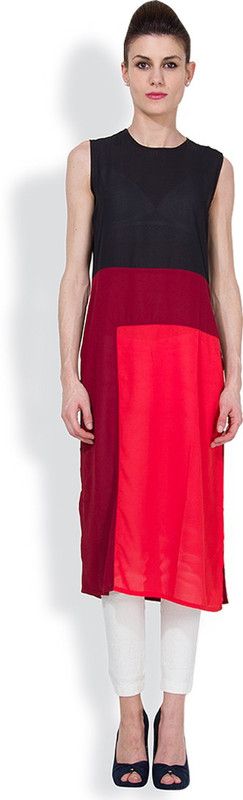 Women Solid Cotton Blend Straight Kurta  (Red, Maroon)
