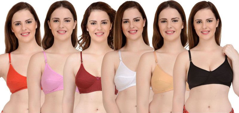 Pack of 6 Women T-Shirt Non Padded Bra  (Red, White, Maroon, Black, Pink)