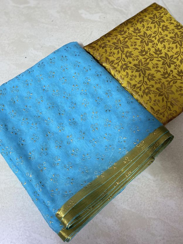 Floral Print Daily Wear Chiffon Saree  (Light Blue)