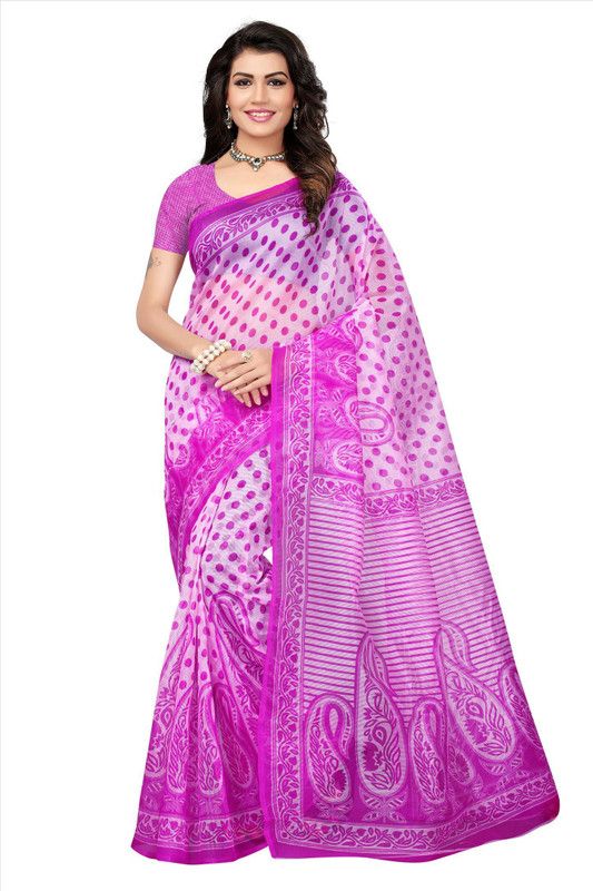 Printed Kota Doria Pure Cotton Saree  (Pink)