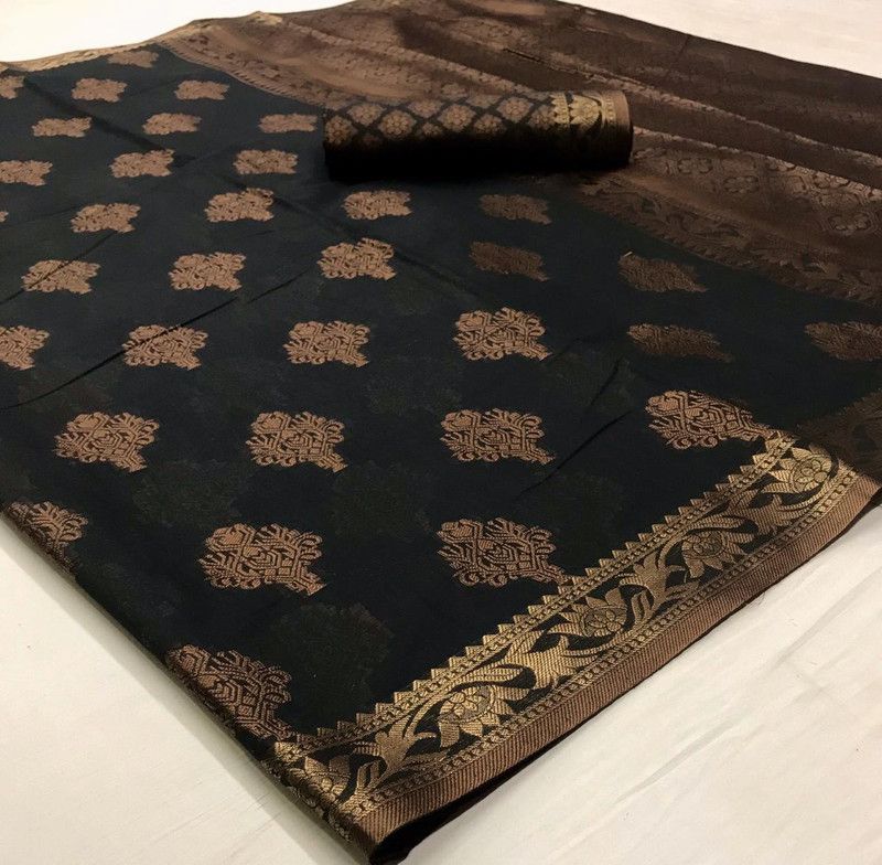 Kanjivaram Cotton Silk Saree  (Black)