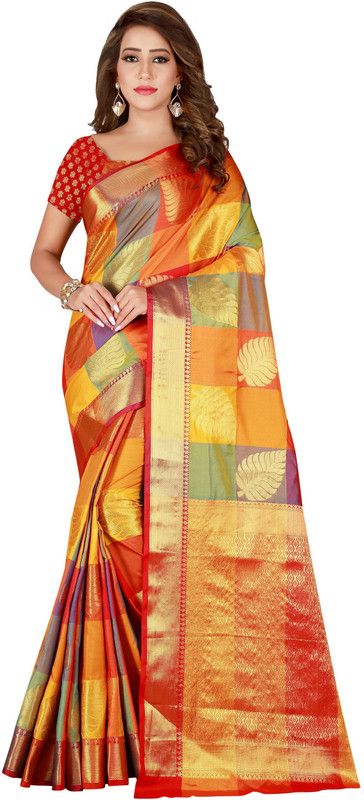 Embellished Patola Silk Blend Saree  (Multicolor)