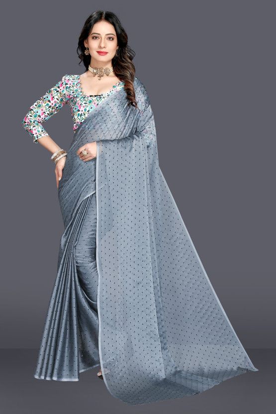 Embroidered Bollywood Art Silk, Chiffon Saree  (Grey)