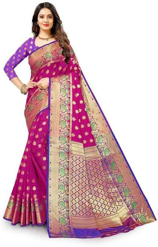 Woven Banarasi Jacquard Saree  (Purple, Pink)