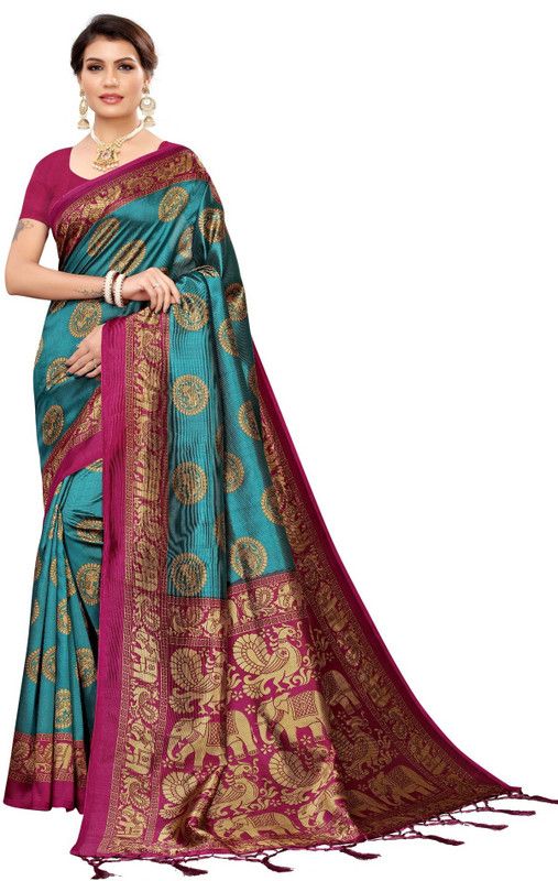 Banarasi Cotton Silk, Art Silk Saree  (Green)