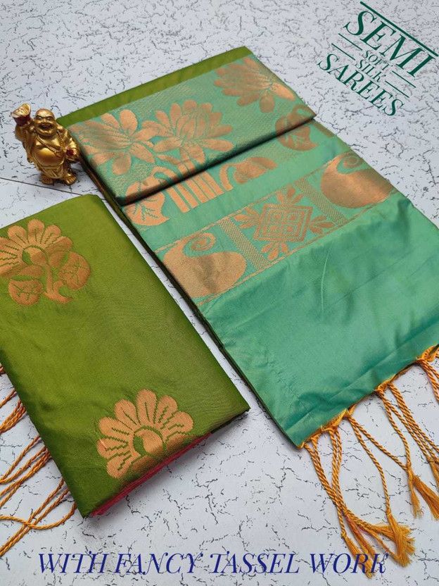 Self Design Mekhela Chador Silk Blend Saree  (Green, Blue)